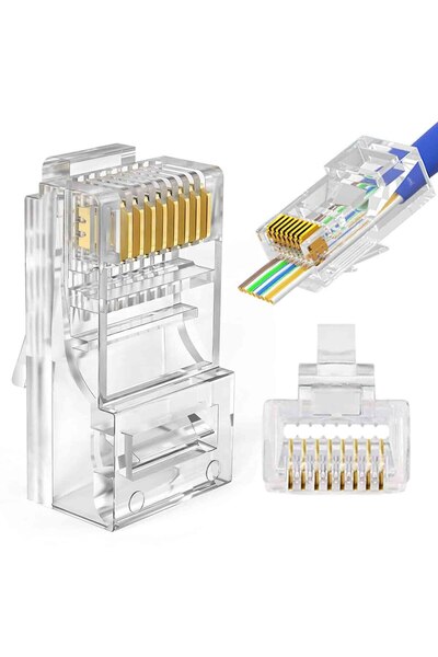 OEM RJ45 UTP/FTP Cat6E Non-shielded Pass Through Plug, PVC Housing, 8 Pins, Set of 50