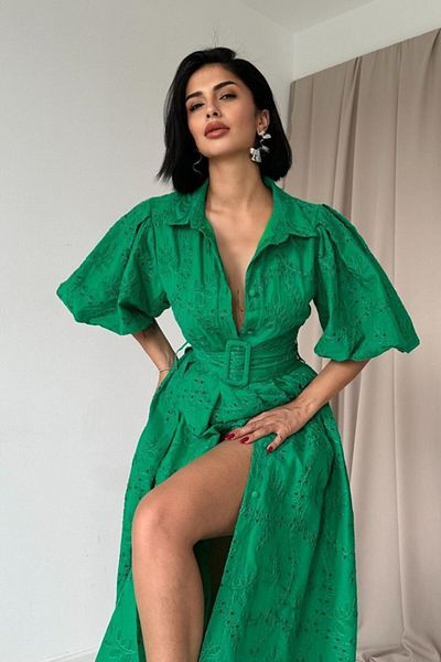 MRA Fashion Green Pleated Balcony Dress
