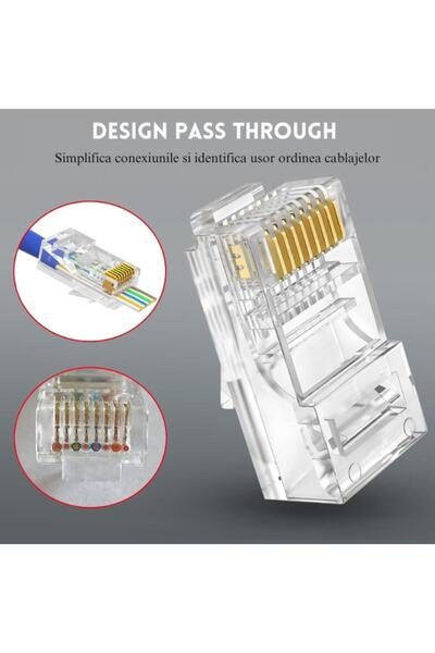 OEM RJ45 UTP/FTP Cat6E Non-shielded Pass Through Plug, PVC Housing, 8 Pins, Set of 50