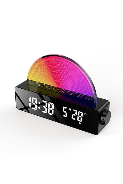 OEM Multifunctional Black Alarm Clock With Two Alarms, Wake-Up Lamp, Sunset/Sunrise Simulation, 10 Color