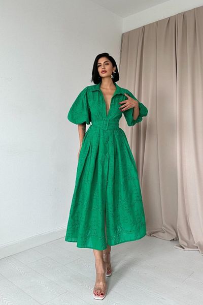 MRA Fashion Green Pleated Balcony Dress