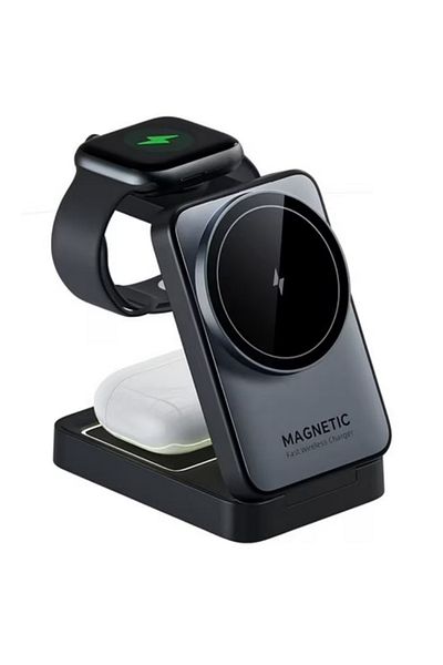 REDz Accessories Suport pliabil 3 în 1, încărcare wireless 15W, magnetic, negru