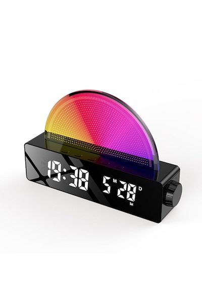 OEM Multifunctional Black Alarm Clock With Two Alarms, Wake-Up Lamp, Sunset/Sunrise Simulation, 10 Color
