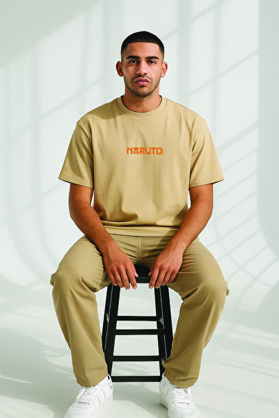 By Caspita Fashion Μπεζ μπλουζάκι Lenithra Naruto Anime με στάμπα Unisex Oversize