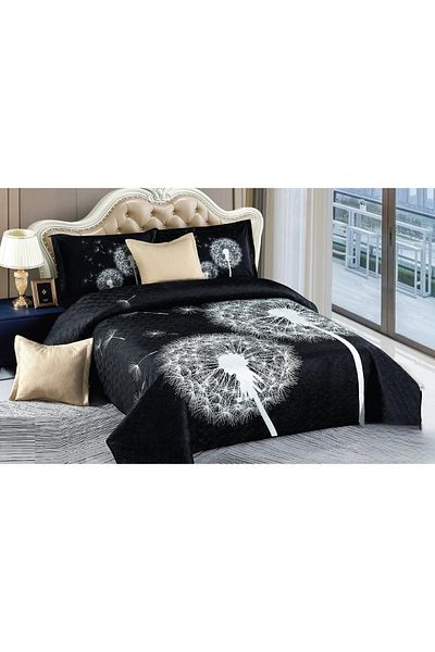 CHIRASO CHIRASO Duvet Cover Set, VELVET, 5 pieces, Duvet Cover 230x250 cm, Dandelion print, black-white