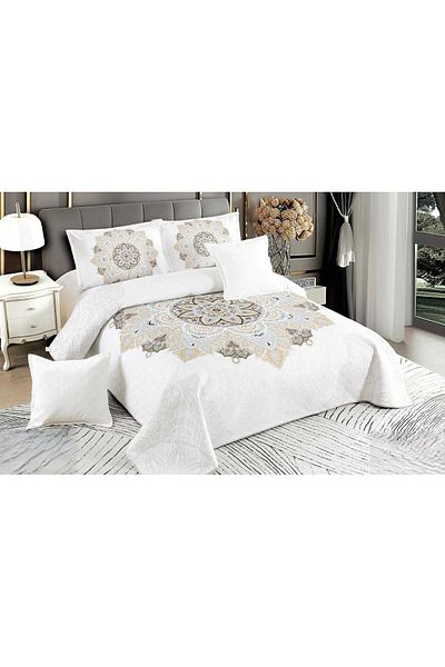 CHIRASO CHIRASO Duvet Cover Set, VELVET, 5 pieces, Duvet Cover 230x250 cm, Abstract print, cream-white