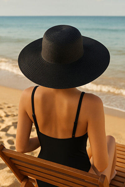 LAGRANZE Pălărie de plajă plată din paie pentru femei