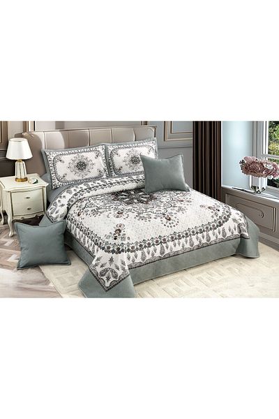 CHIRASO CHIRASO Duvet Cover Set, VELVET, 5 pieces, Duvet Cover 230x250 cm, Abstract print, white-gray