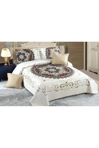CHIRASO CHIRASO Duvet Cover Set, VELVET, 5 pieces, Duvet Cover 230x250 cm, Abstract print, white-brown