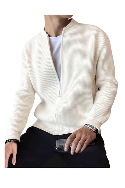 The Casius. Pulover pentru barbati cu fermoar, marime L, culoarea alb, theCasius®