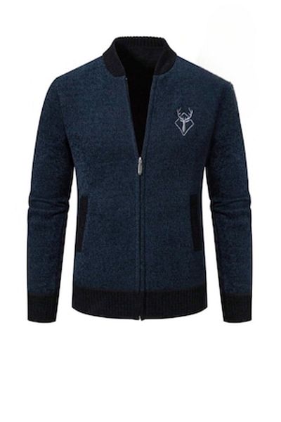 The Casius. Men's Cardigan with Zipper, Fleece Interior, Size 46/S, Navy Blue, The Casius