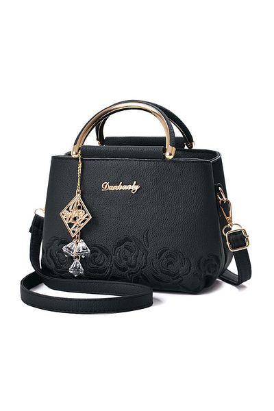 fulina PU Leather Shoulder Bag, 20x12x18cm, With Zipper Compartments and 2 Card Pockets, Black