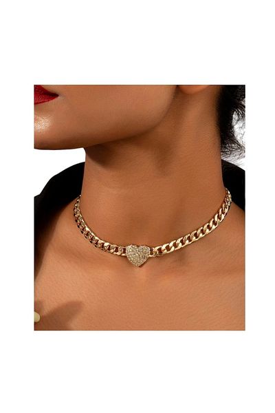 The Casius. Choker necklace for women, heart-shaped pendant, golden color, The Casius