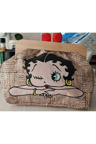 handedizayn Hediyedelisi Betty Boop Ahşap Burslu Zincir Askılı El Omuz Çantası