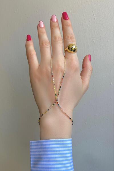 Bijou Luz Gold Çok Renkli Zirkon Taşlı Şahmeran