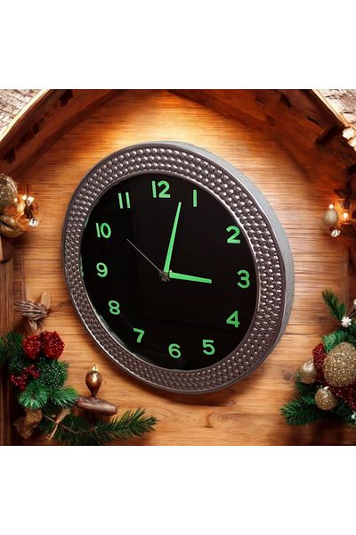 Bahat Phosphorescent 3D Relief Number Silver Chrome Color Wall Clock Diameter 33 cm