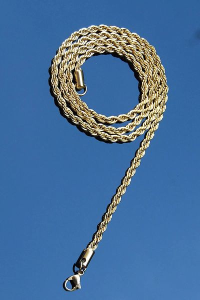 Rua Jewelry Steel Auger Rope Chain Necklace 4 mm Gold Color |   Non-Tarnish, Unisex, 60 Cm, 2 Years Warranty