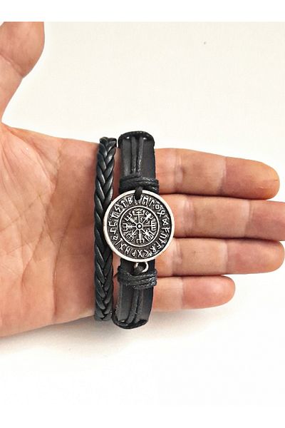BSN Store PUSULA VEGVISIR DESIGN 2 قطعة من أساور الجلد الطبيعي