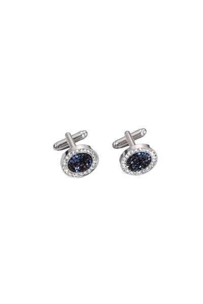 The Casius. Decorative cufflinks with rhinestones for men, stainless steel, gift, elegant, silver and blue color