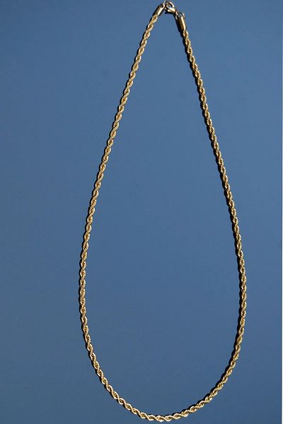 Rua Jewelry Steel Auger Rope Chain Necklace 4 mm Gold Color |   Non-Tarnish, Unisex, 60 Cm, 2 Years Warranty