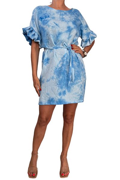 Helen Boutique Short day dress "Dya" gradient viscose with short sleeves and detachable drawstring