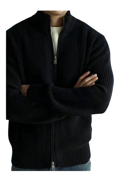 The Casius. Thick Men's Sweater Jacket, Minimalist Casual Style, Size S, Black