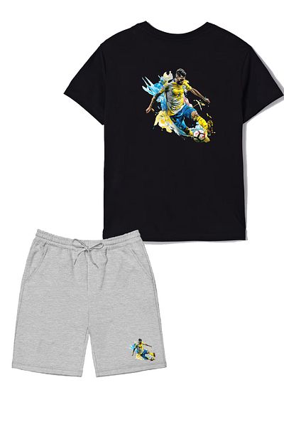 makiteks Set of 2 Printed Boys Cotton Shorts Tshirt Team Football 5 6 7 8 9 10 11 12 13 14 Years T-Shirt
