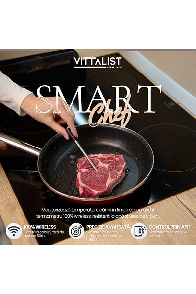 Vittalist Smart Bluetooth Kitchen Thermometer for Meat, Smartphone App, 2000mAh Power Bank and Case Included