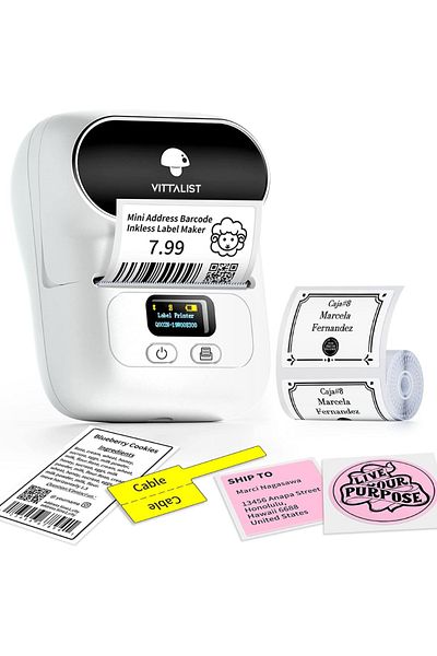 Vittalist Portable Thermal Label Printer, Phone App, Bluetooth,Compatible with iOS/Android/Windows/Mac, White