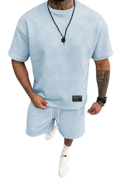 The Casius. Compleu Tricou si Pantaloni Scurti, material texturat, culoare bleu, marime M