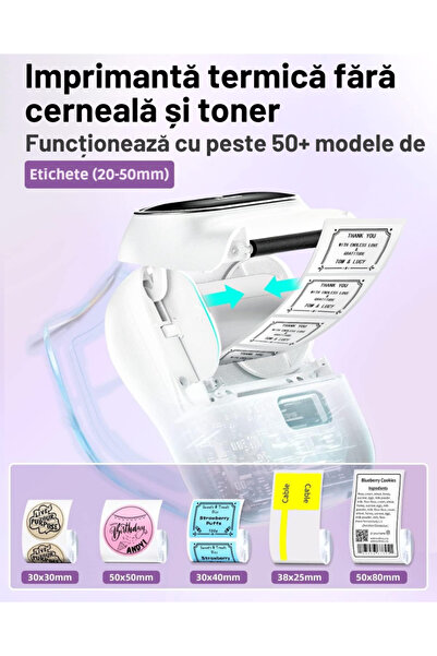 Vittalist Portable Thermal Label Printer, Phone App, Bluetooth,Compatible with iOS/Android/Windows/Mac, White