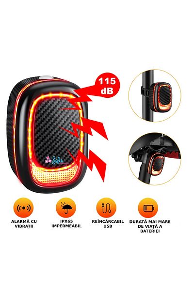 Sofia Concept Intelligent Bicycle Stop, Wireless Anti-Theft Alarm, 800mAh, IPX65, Brake Sensor, Black/Fire