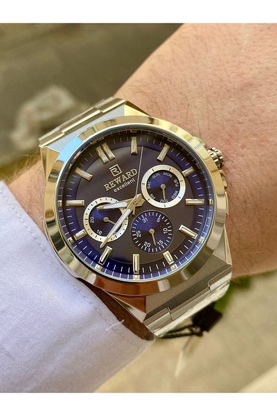 Reward Men's Wrist Watch 5Atm Waterproof Silver Color Steel Cord Father's Day Gift