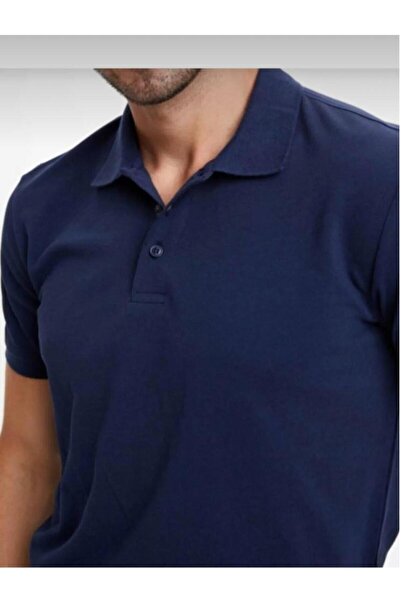 BAGİSTA BUTİK Unisex Dark Blue Short Sleeve 100% Cotton Polo Collar T-Shirt S...