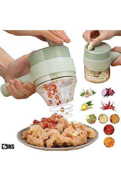 SIKS 4 In 1 Electric Food Chopper, Ideal For Cutting Meat, Vegetables, Chopping Spices, Green