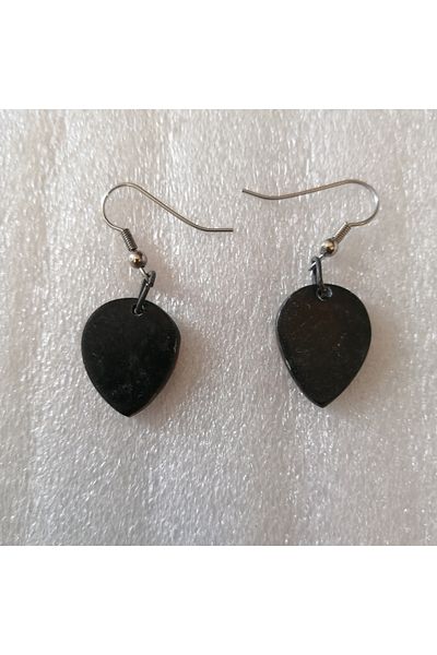 Butik Tülin Authentic Handmade Natural Stone Serpentine Black Beige Half Face Mask Earrings 4X1.5 Made in Mozambique