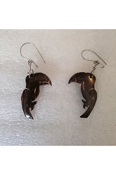 Butik Tülin Authentic Handmade Natural Coconut Shell Tukan Bird Parrot Earrin...