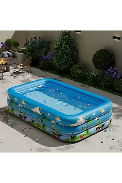 Joyful Box Inflatable Pool with 3 Rings Joyful Box, 262 x 170 x 60 cm, Blue with drawings