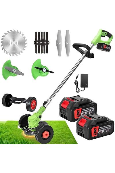 SIKS Electric Brushcutter With Battery, 800w Power, 3 Types Of Cutting Blades, Adjustable Arm, Green