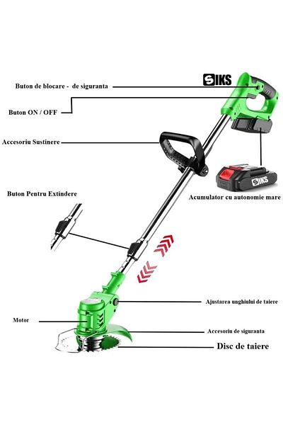 SIKS Electric Brushcutter With Battery, Cordless, With Disc, 2 Batteries Included, 18000 Rpm