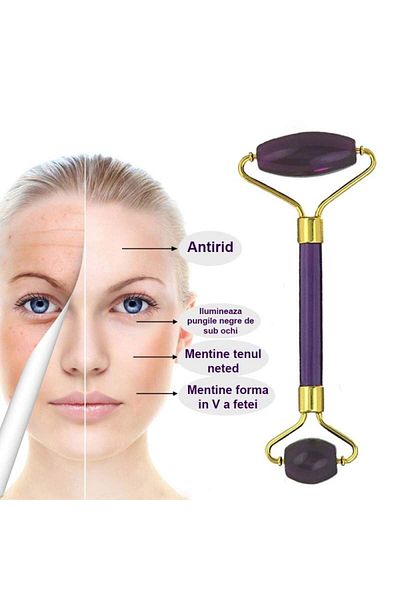 SIKS ® Facial Massage Roller, with Two Heads, Quartz Stone Type, Purple