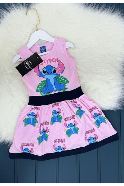 MİNİ İNOWESTA KİDS Girls' Cotton Light Pink Color Sti̇hch Character Printed Summer Casual Dress