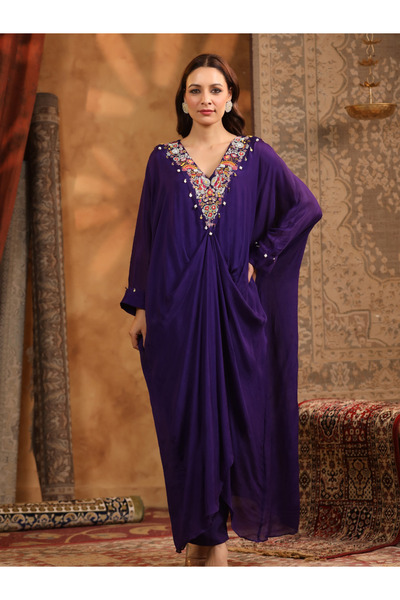 HashtagBe Navy Blue Embroidered Kaftan Set