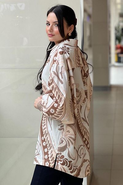 Ghisa Shawl Patterned Pearl Buttoned Cotton Shirt