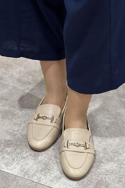 Majensia Genuine Leather Ballerinas with Buckle Detail