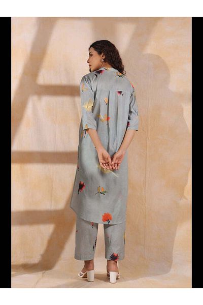 HashtagBe Gray Floral Print Women Kurta Set