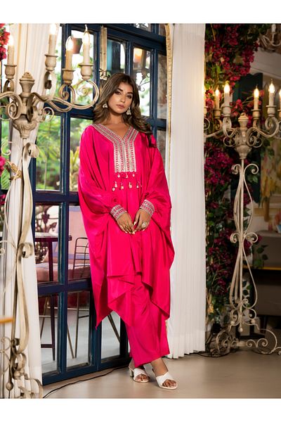 HashtagBe Solid rani short kaftan co-ord set and matching pants