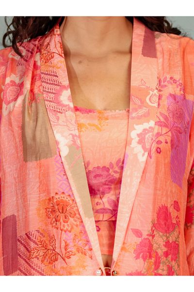 HashtagBe Stylish and elegant peach printed co-ord set with jacket