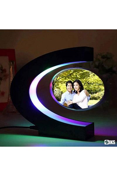 SIKS Levitating Photo Frame, Magnetic with LED Lighting and C-Shaped Stand, Black
