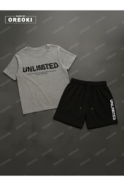 EFFRENATU Wavy Unlimited Printed Cotton Fabric Men's Gray T-Shirt-Black Shorts Set